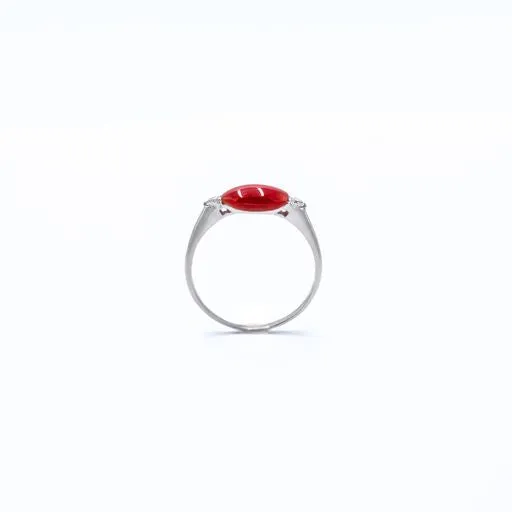 Oval Coral Cabochon and Diamond Ring