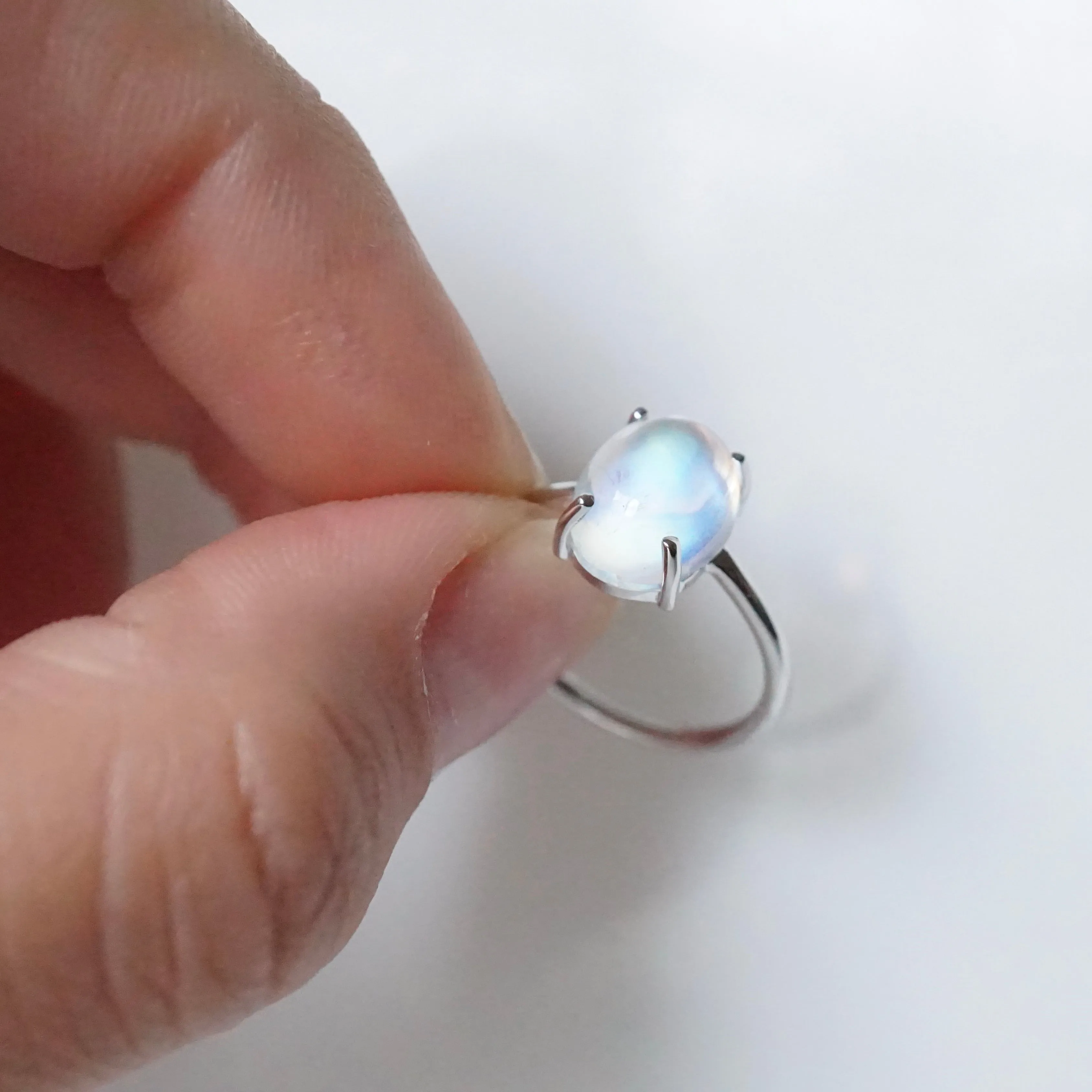 Oval Moonstone Ring 14k White Gold - Rainbow Moonstone Gold Ring - Moonstone Gold Ring