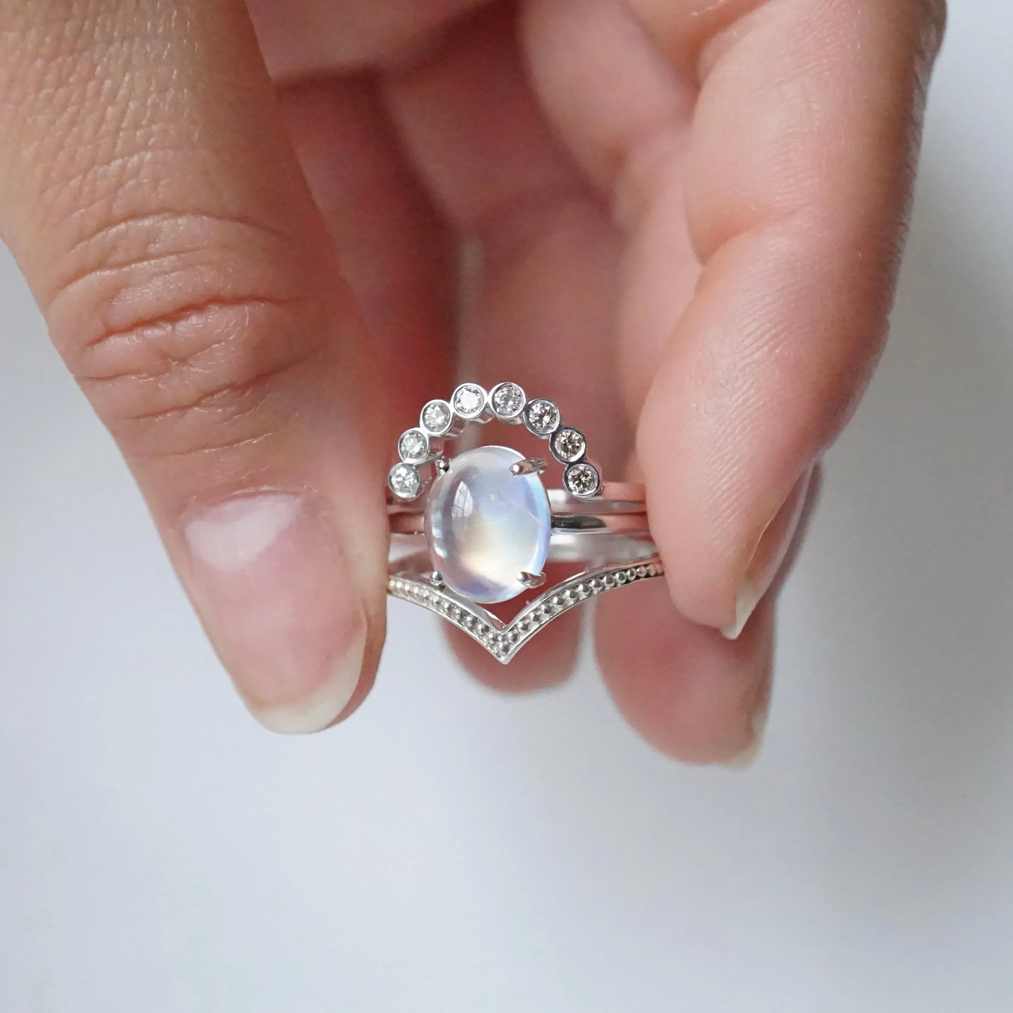 Oval Moonstone Ring 14k White Gold - Rainbow Moonstone Gold Ring - Moonstone Gold Ring