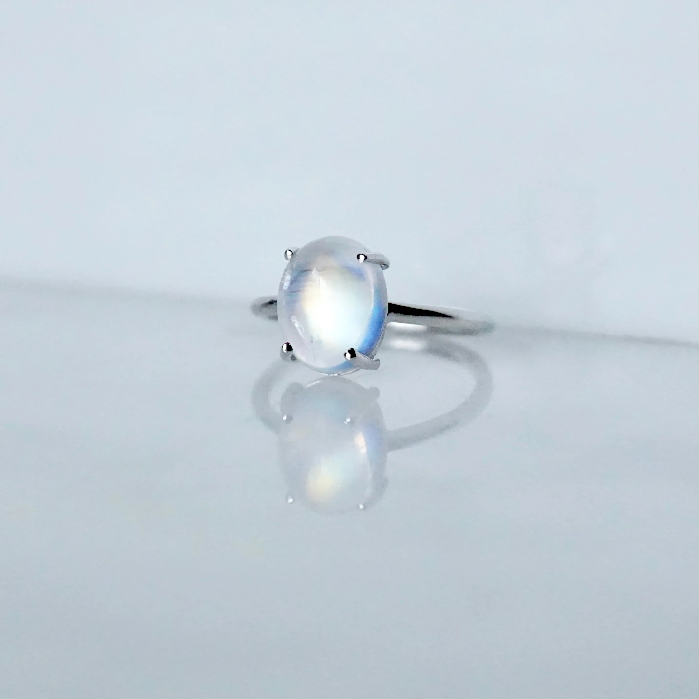 Oval Moonstone Ring 14k White Gold - Rainbow Moonstone Gold Ring - Moonstone Gold Ring