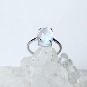 Oval Moonstone Ring 14k White Gold - Rainbow Moonstone Gold Ring - Moonstone Gold Ring