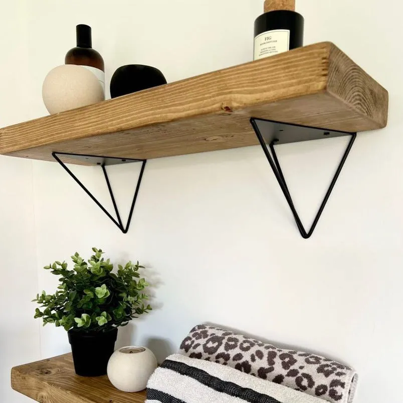 Pair of Rustic Wooden Hairpin Brackets Shelves handcrafted in the UK