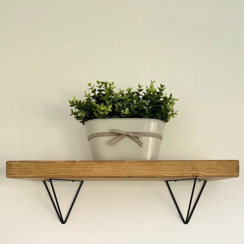 Pair of Rustic Wooden Hairpin Brackets Shelves handcrafted in the UK