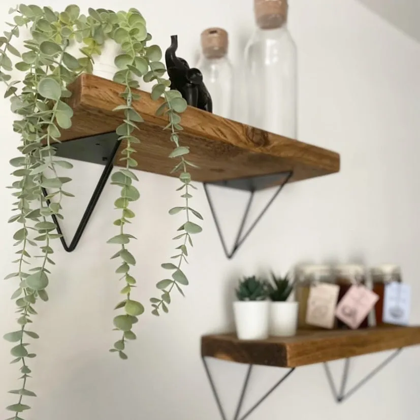 Pair of Rustic Wooden Hairpin Brackets Shelves handcrafted in the UK