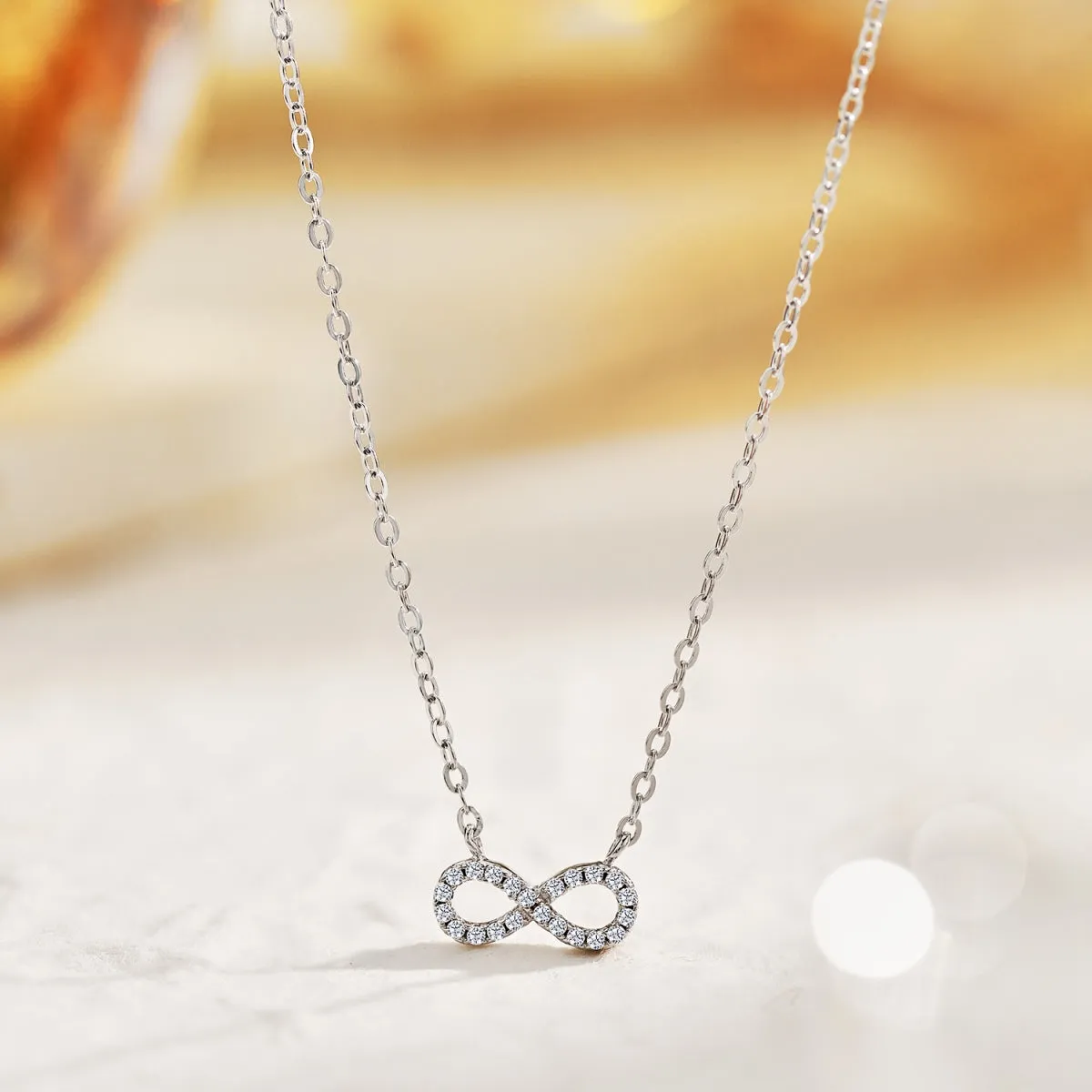 Pave Cubic Zirconia Tiny Infinity Necklace