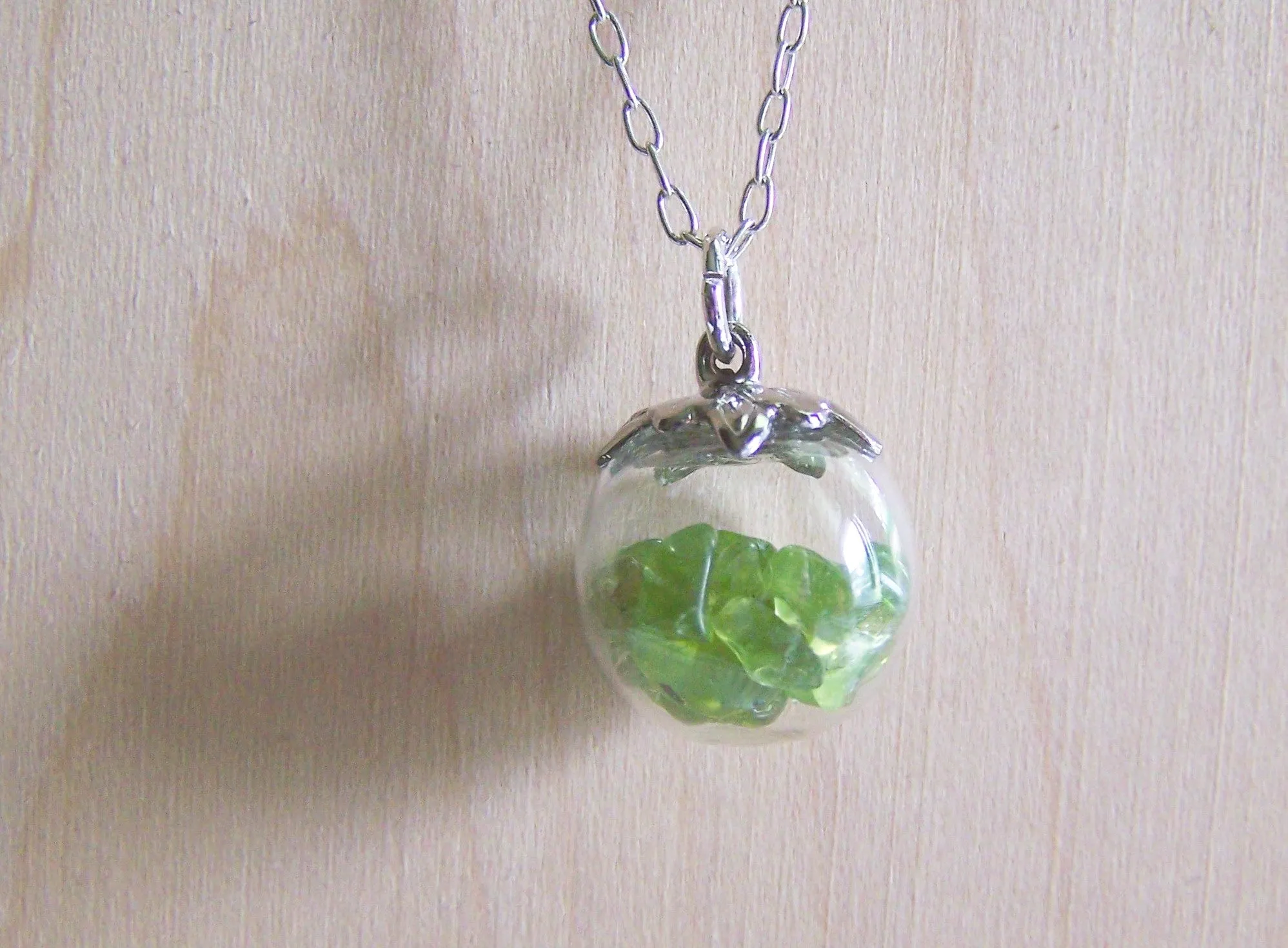 Peridot Gemstones Natural Crystal Ball Pendant Necklace