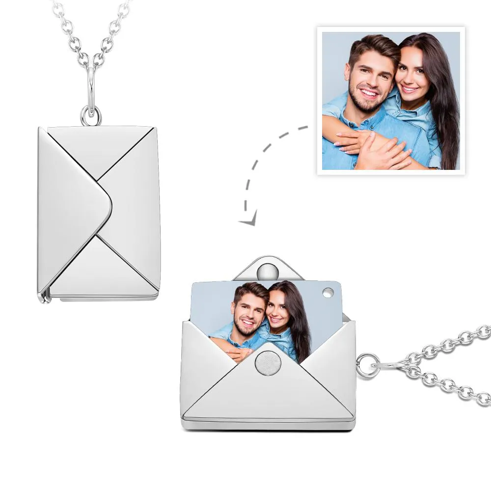 Personalized Stainless Steel Custom Photo Envelope Locket Necklace