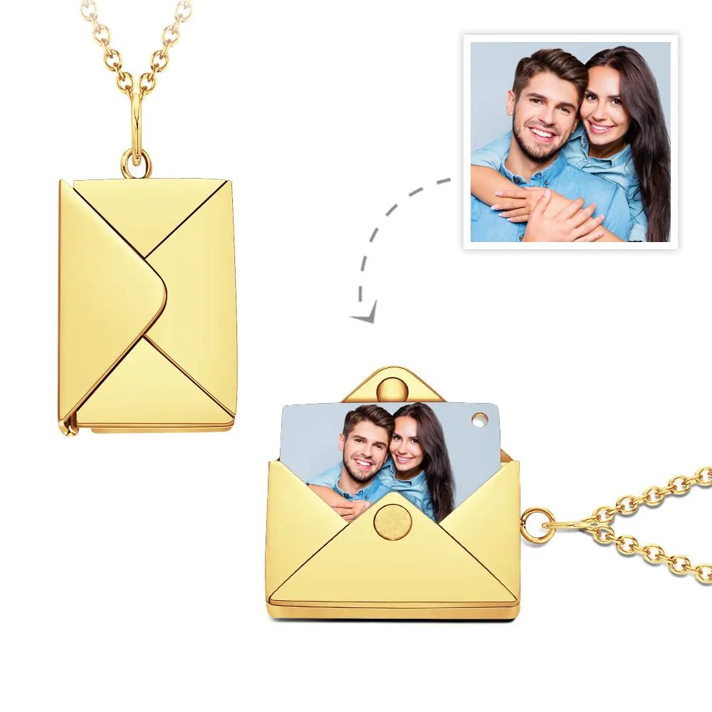 Personalized Stainless Steel Custom Photo Envelope Locket Necklace