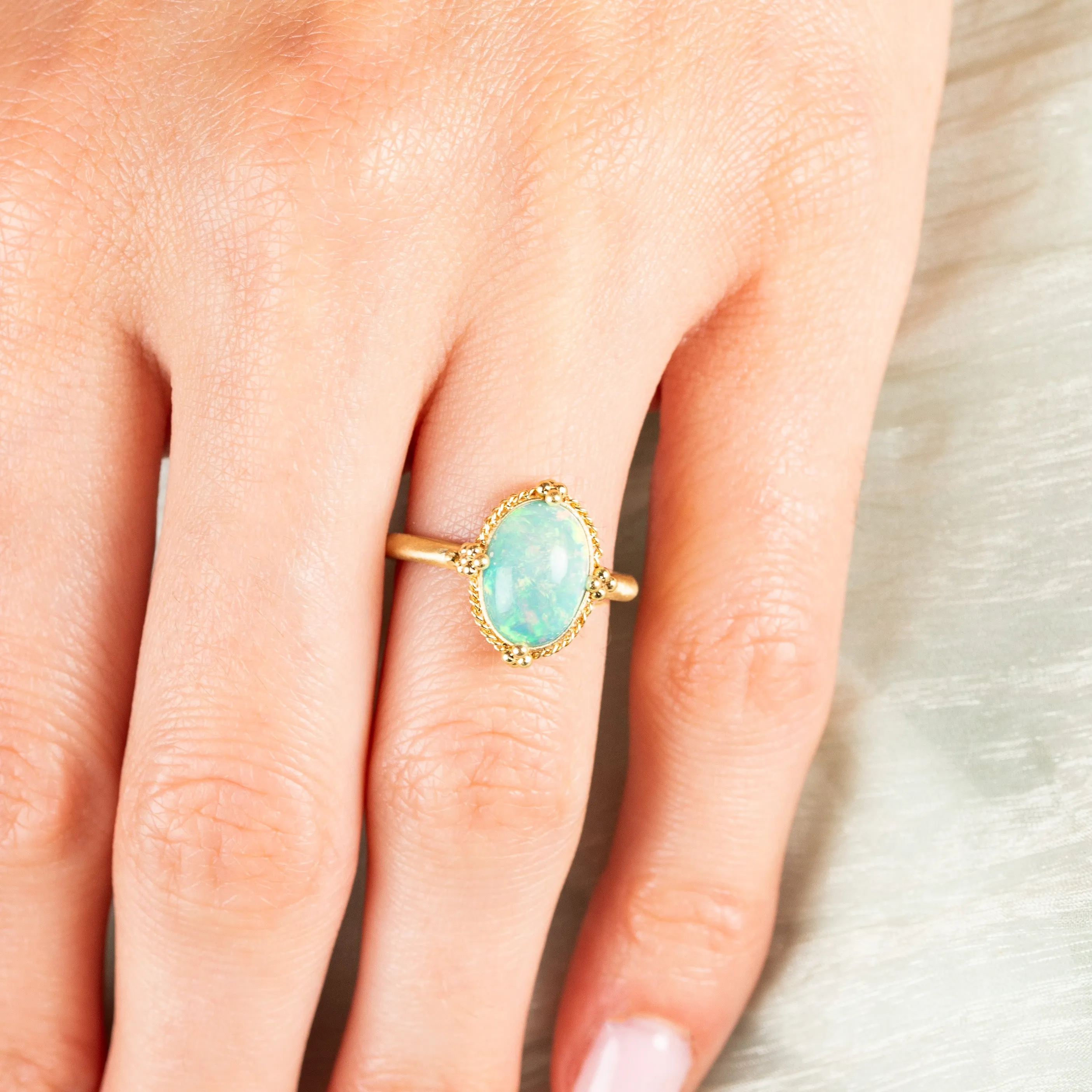 Petite Oval Ethiopian Opal Ring