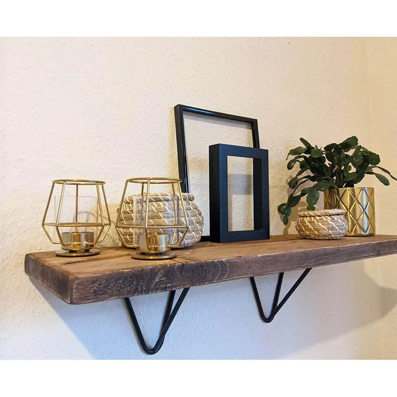 PIDGE: Geometric Black Bracket Reclaimed Wood Shelf