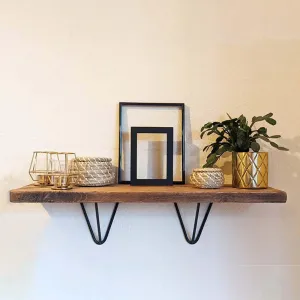 PIDGE: Geometric Black Bracket Reclaimed Wood Shelf