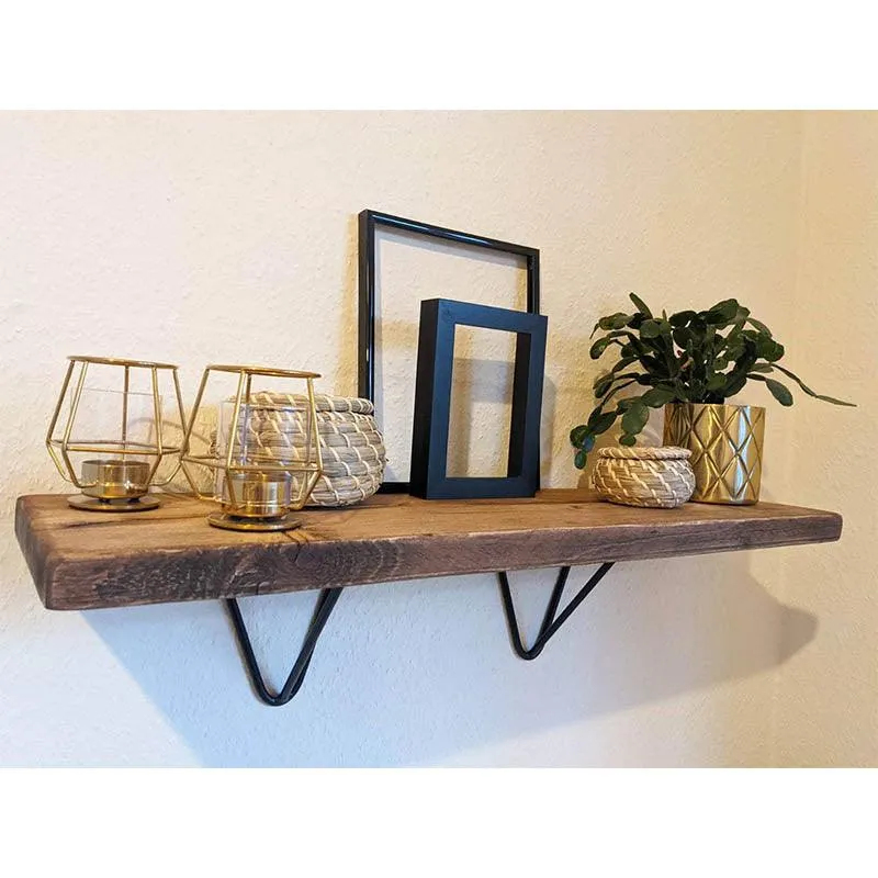 PIDGE: Geometric Black Bracket Reclaimed Wood Shelf