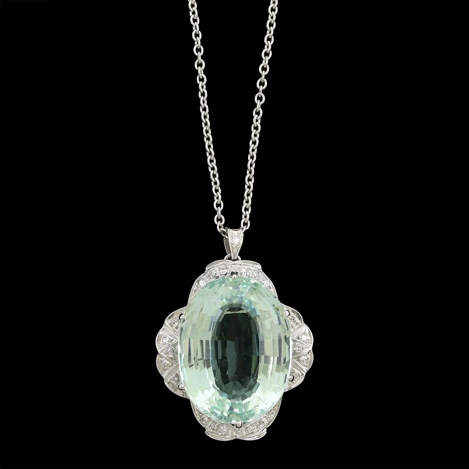 Platinum Estate Aquamarine and Diamond Pendant Necklace&nbsp;