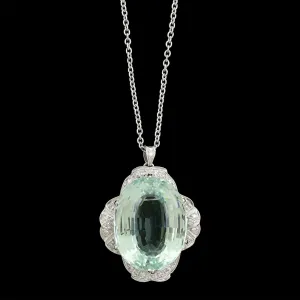 Platinum Estate Aquamarine and Diamond Pendant Necklace&nbsp;