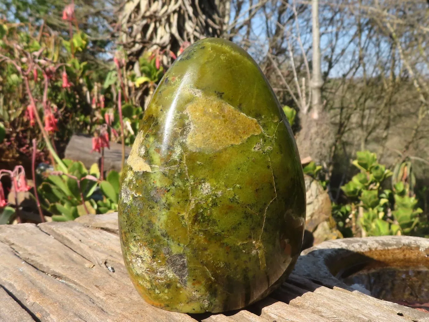 Polished  Green Opal Standing Free Form  x 1 From Antsirabe, Madagascar