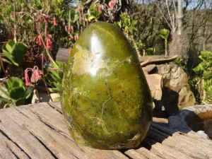 Polished  Green Opal Standing Free Form  x 1 From Antsirabe, Madagascar