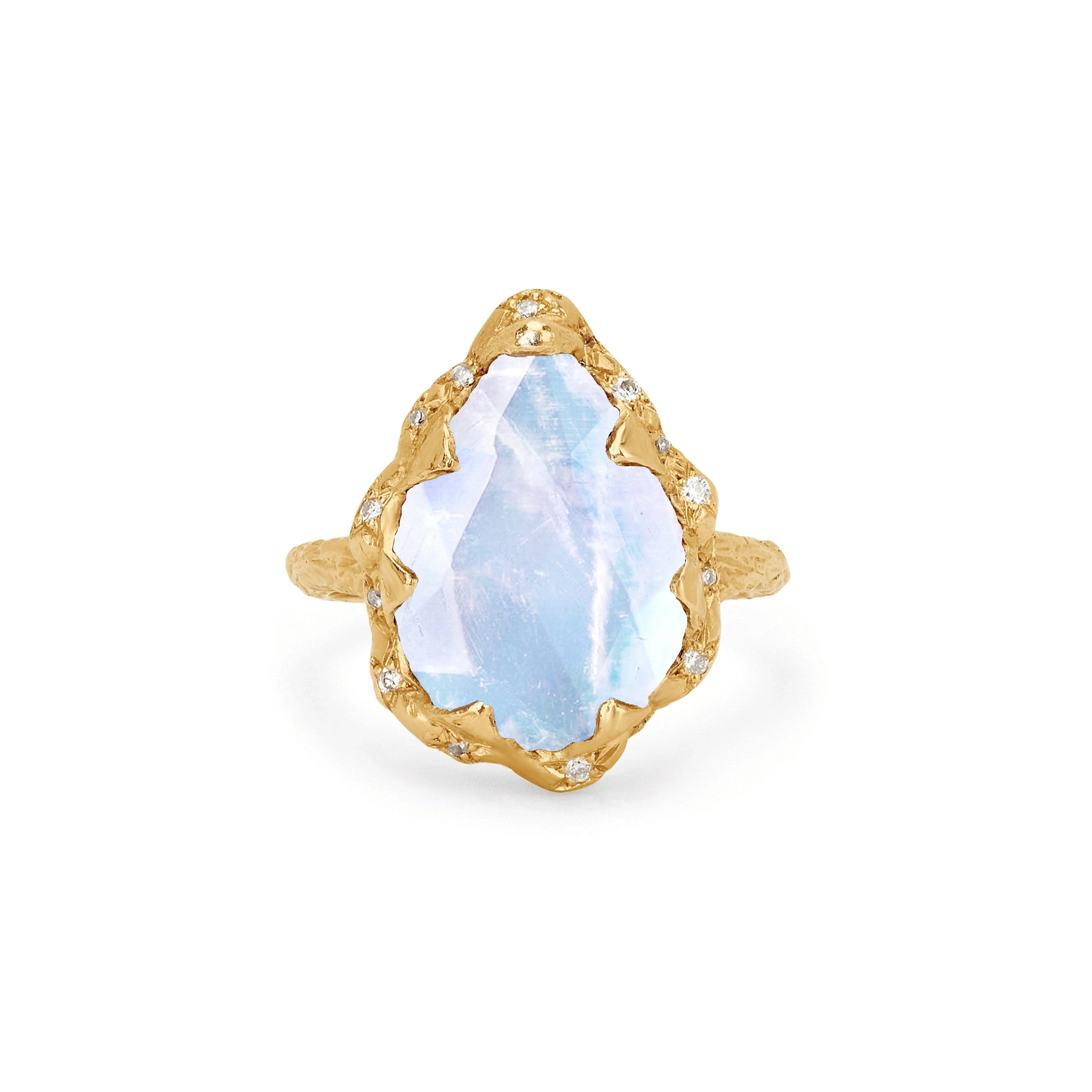 Queen Water Drop Moonstone Ring with Sprinkled Diamonds | Ready to Ship