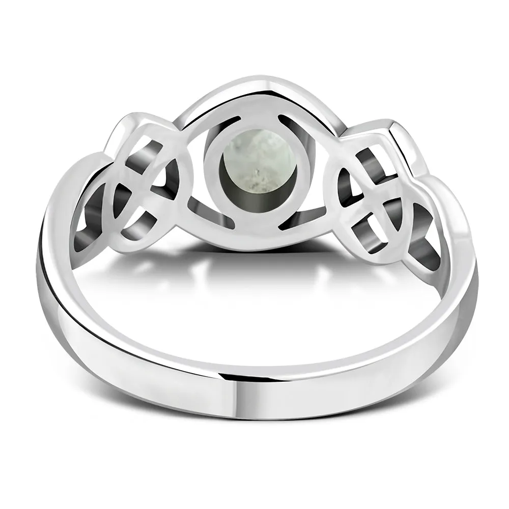 Rainbow Moonstone Celtic Silver Ring