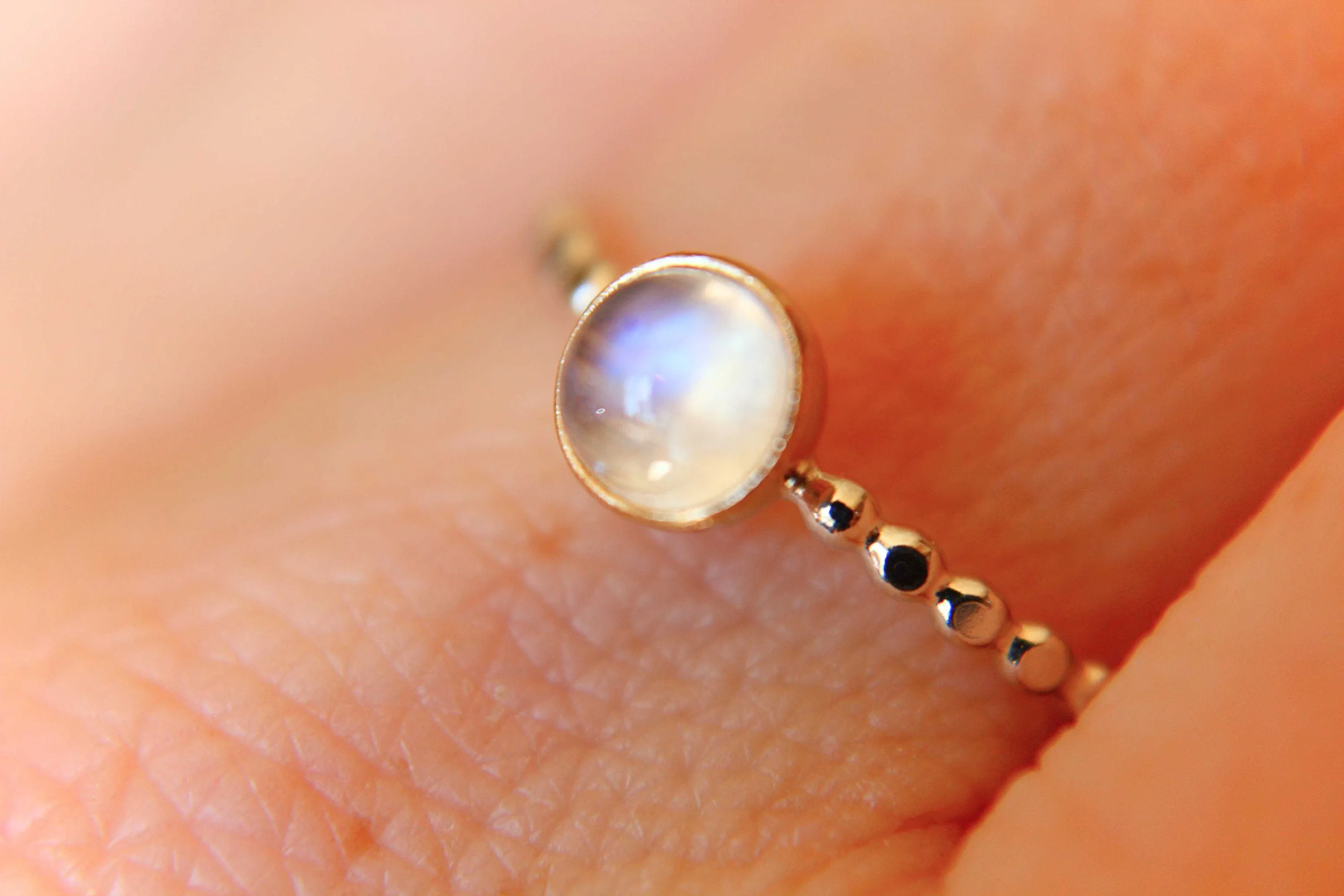 Rainbow Moonstone Ring, Beaded Ring, Beaded Moonstone Ring, Gold and Silver Ring, Moonstone Stacking Ring, 14Kt Gold and Sterling Silver