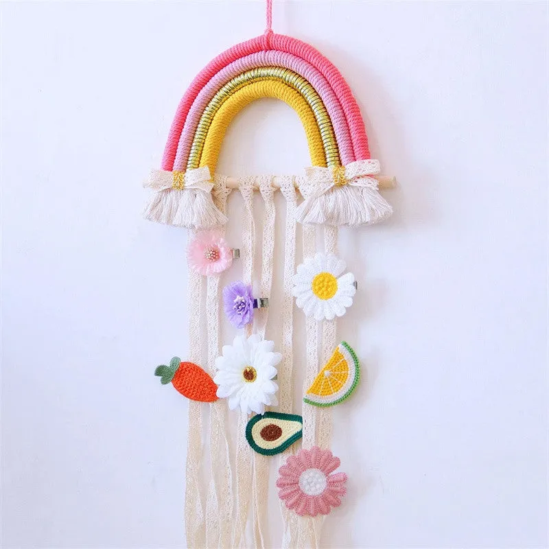 Rainbow Tassel Ornaments Girls Hair Clip Storage Wall Hanging Decoration