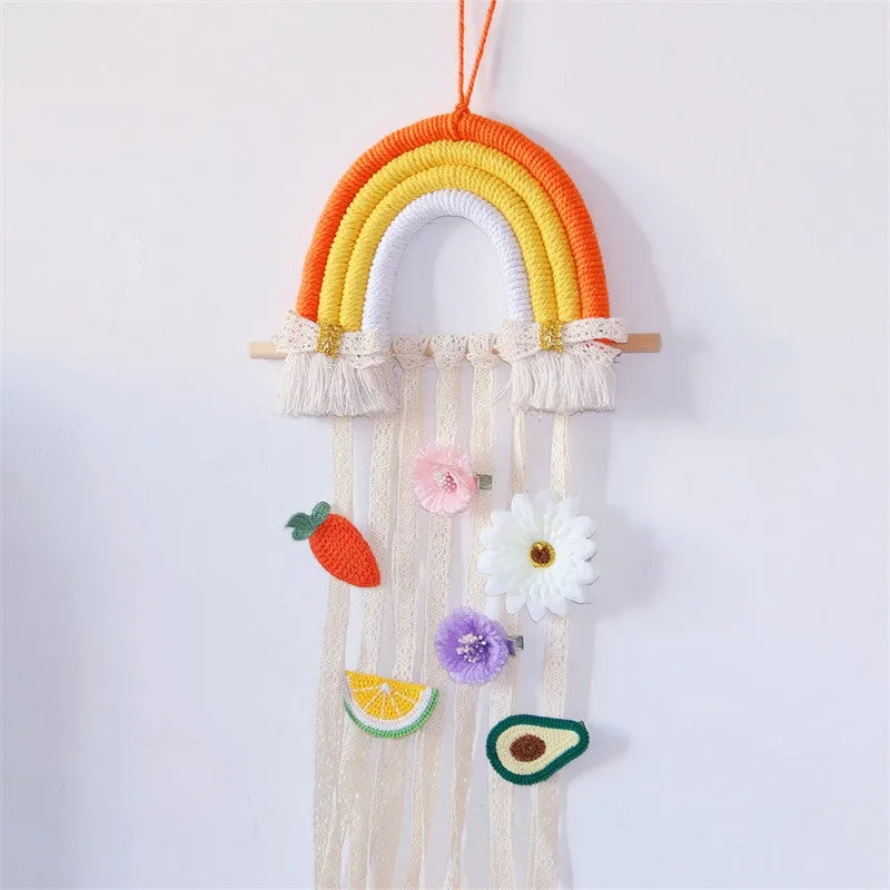 Rainbow Tassel Ornaments Girls Hair Clip Storage Wall Hanging Decoration