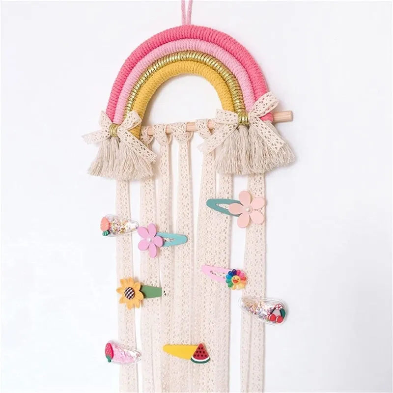 Rainbow Tassel Ornaments Girls Hair Clip Storage Wall Hanging Decoration