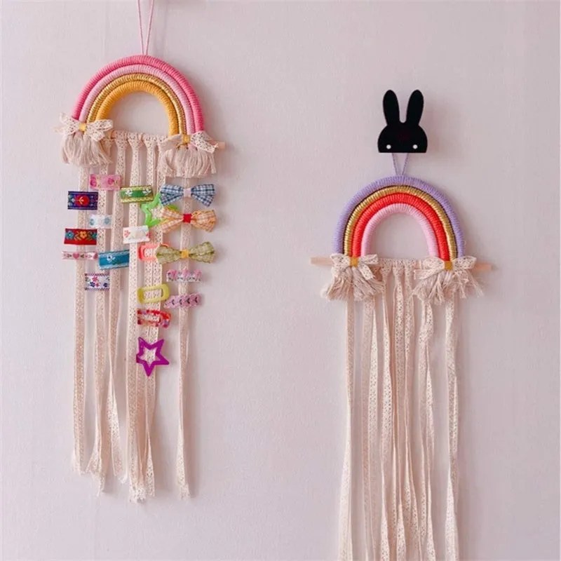 Rainbow Tassel Ornaments Girls Hair Clip Storage Wall Hanging Decoration