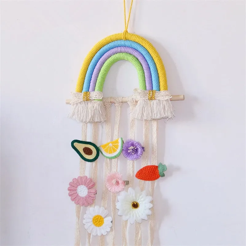 Rainbow Tassel Ornaments Girls Hair Clip Storage Wall Hanging Decoration