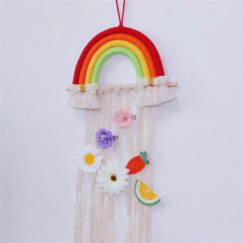 Rainbow Tassel Ornaments Girls Hair Clip Storage Wall Hanging Decoration