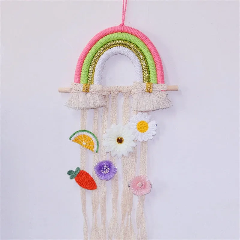 Rainbow Tassel Ornaments Girls Hair Clip Storage Wall Hanging Decoration