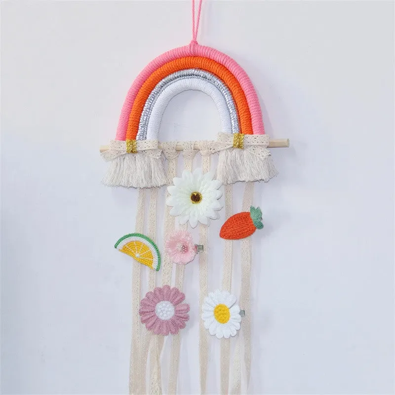 Rainbow Tassel Ornaments Girls Hair Clip Storage Wall Hanging Decoration