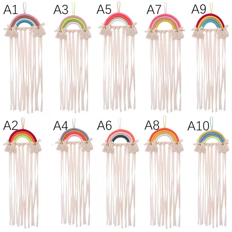 Rainbow Tassel Ornaments Girls Hair Clip Storage Wall Hanging Decoration