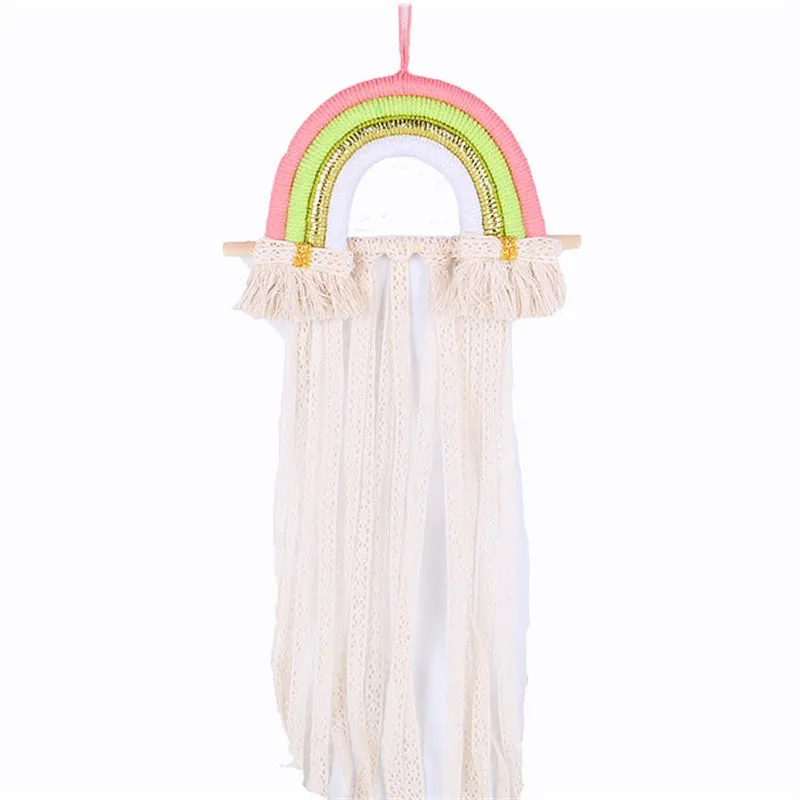 Rainbow Tassel Ornaments Girls Hair Clip Storage Wall Hanging Decoration