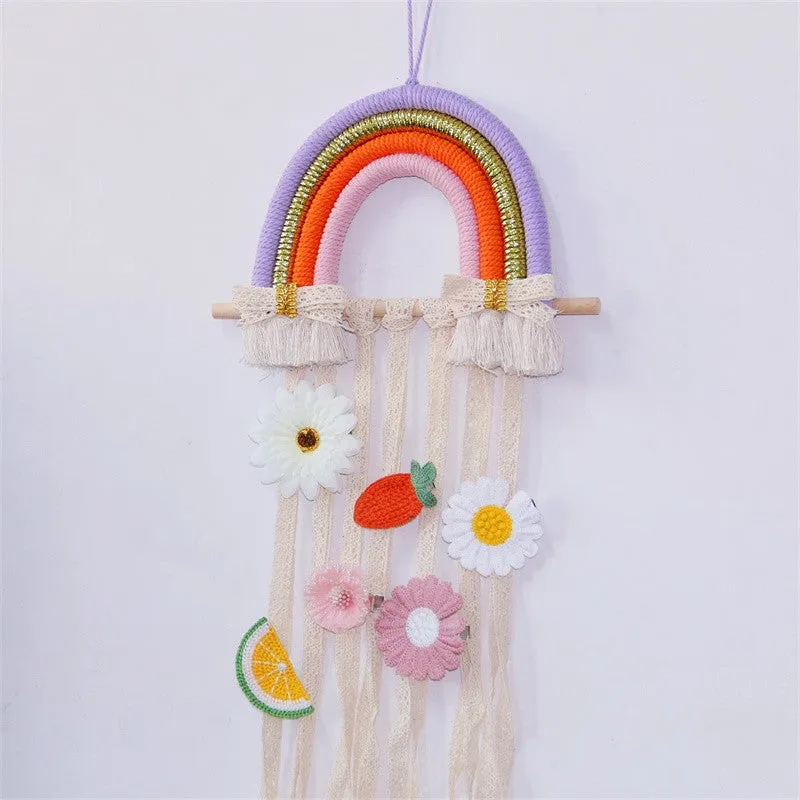 Rainbow Tassel Ornaments Girls Hair Clip Storage Wall Hanging Decoration