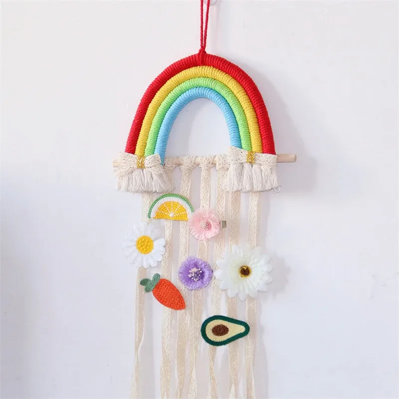 Rainbow Tassel Ornaments Girls Hair Clip Storage Wall Hanging Decoration