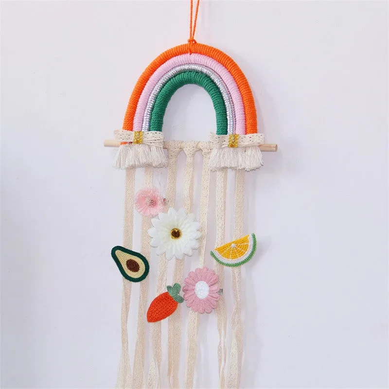 Rainbow Tassel Ornaments Girls Hair Clip Storage Wall Hanging Decoration