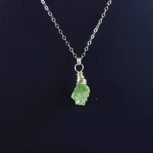 Raw Peridot Gold Birthstone Pendant Necklace