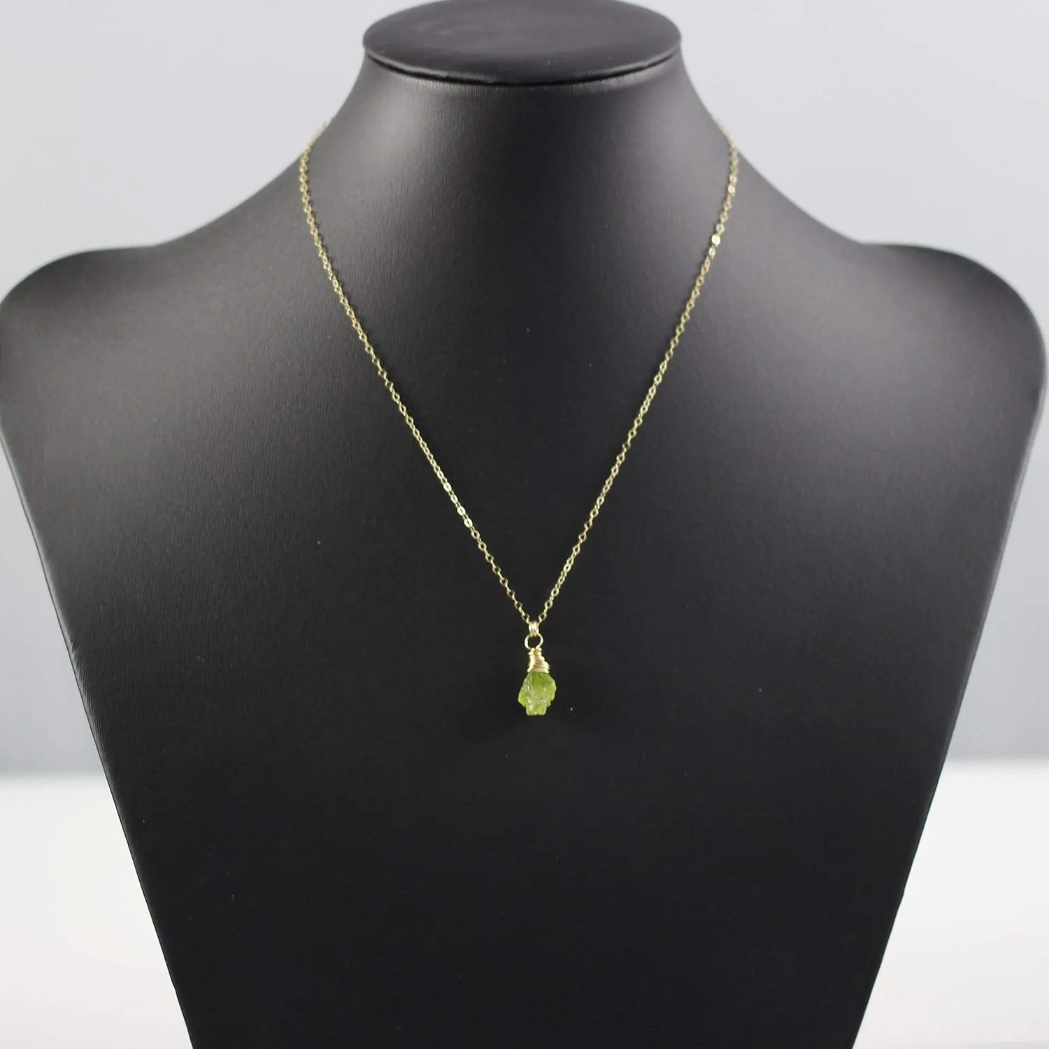 Raw Peridot Gold Birthstone Pendant Necklace