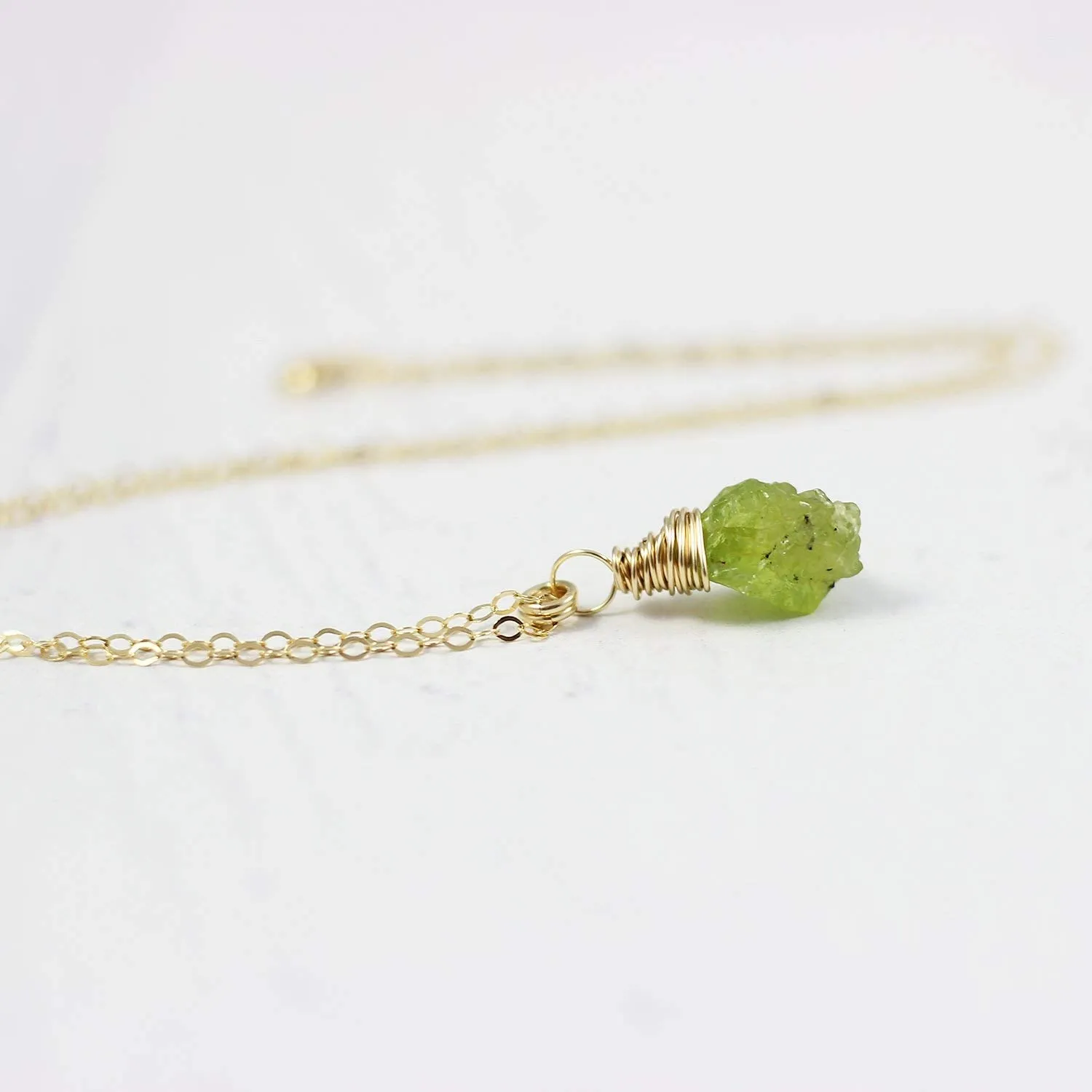 Raw Peridot Gold Birthstone Pendant Necklace