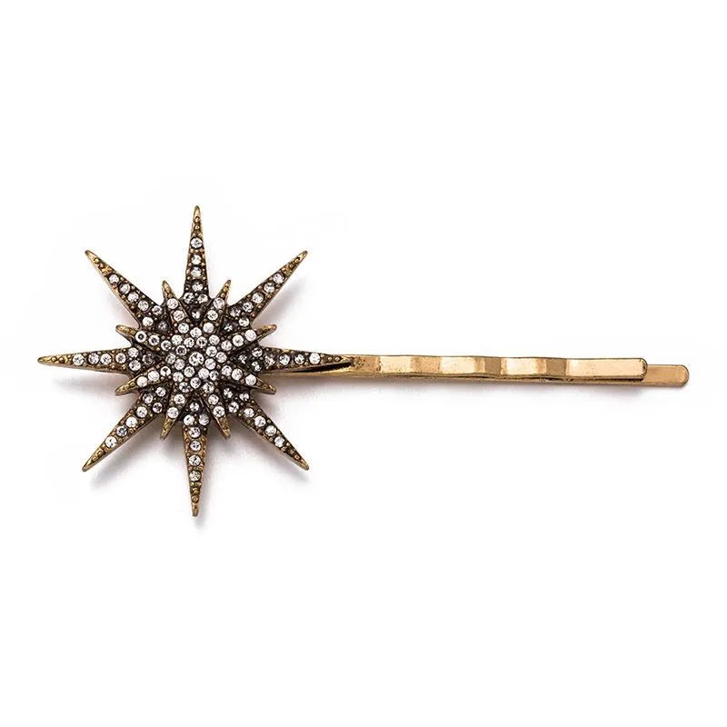 Retro geometric Artificial Diamond Headwear Moon Snow Stars Hairpin Clip Hair Accessory