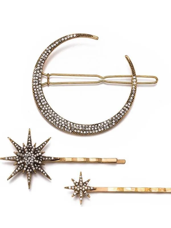 Retro geometric Artificial Diamond Headwear Moon Snow Stars Hairpin Clip Hair Accessory