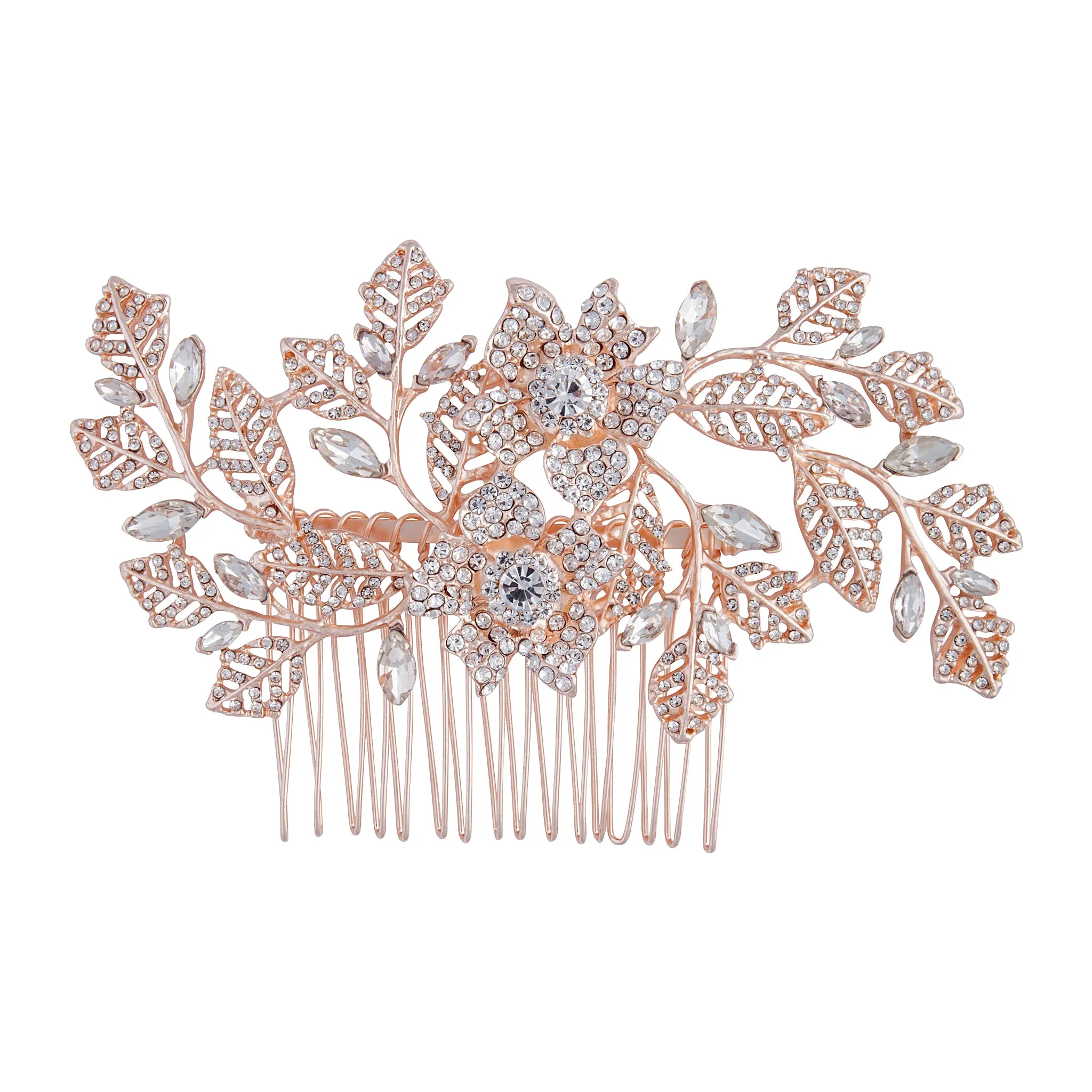 Rose Gold Diamante Flower Leaf Comb