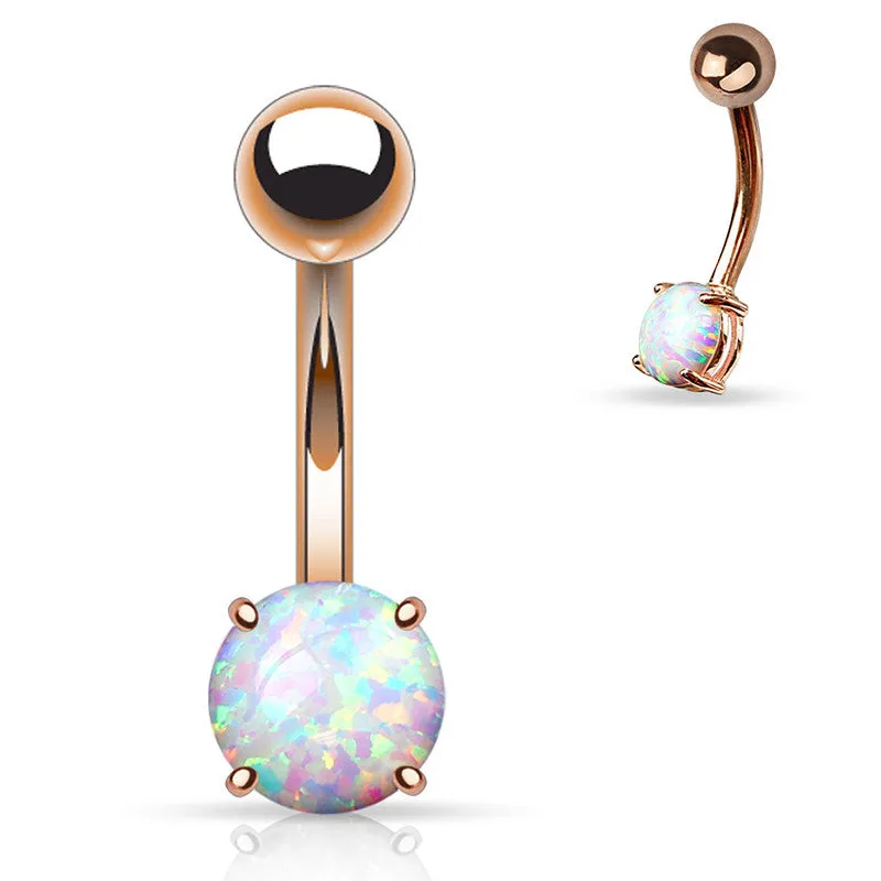 Rose Gold Sabella Prong Opal Belly Ring