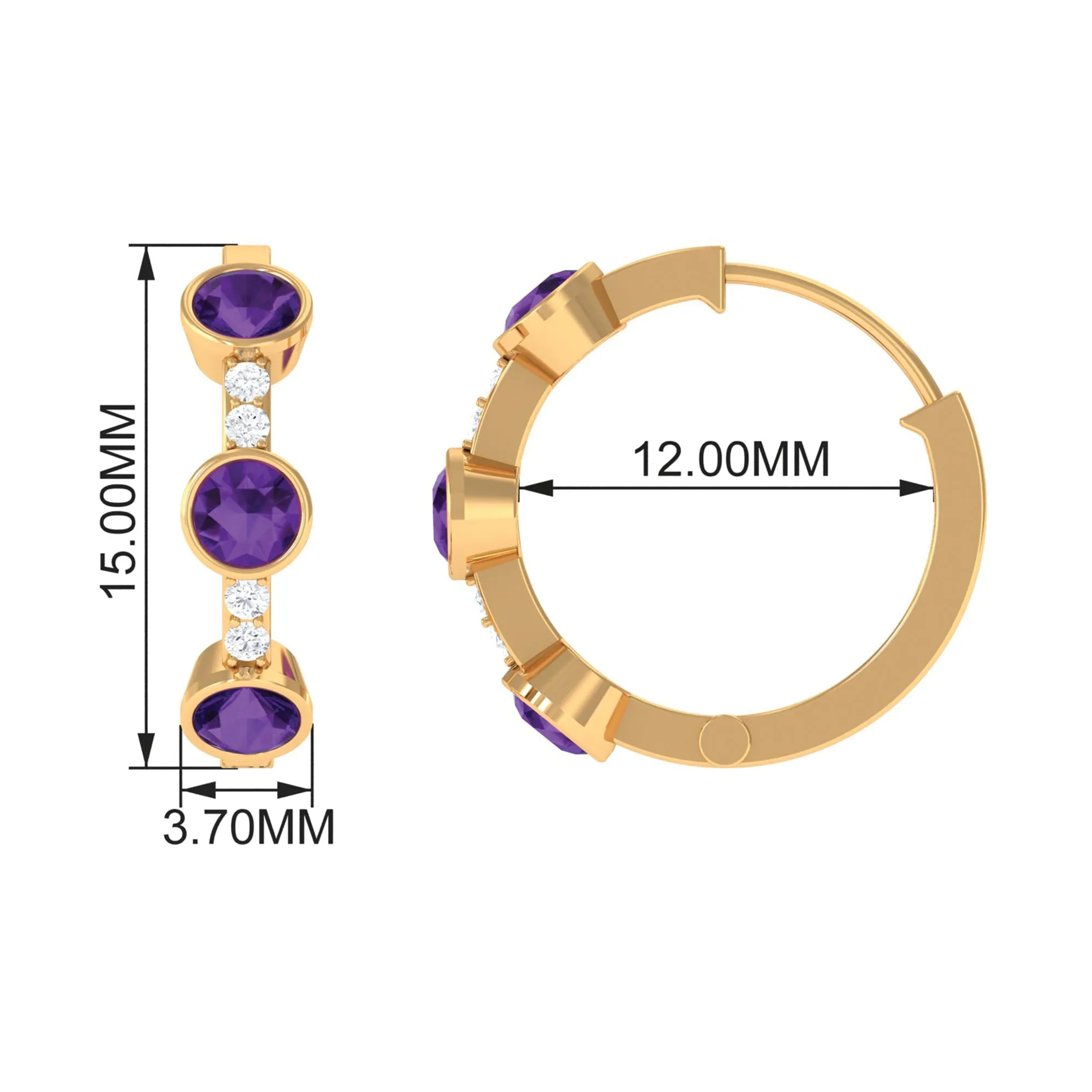 Round Amethyst and Diamond Hinged Hoop Earrings