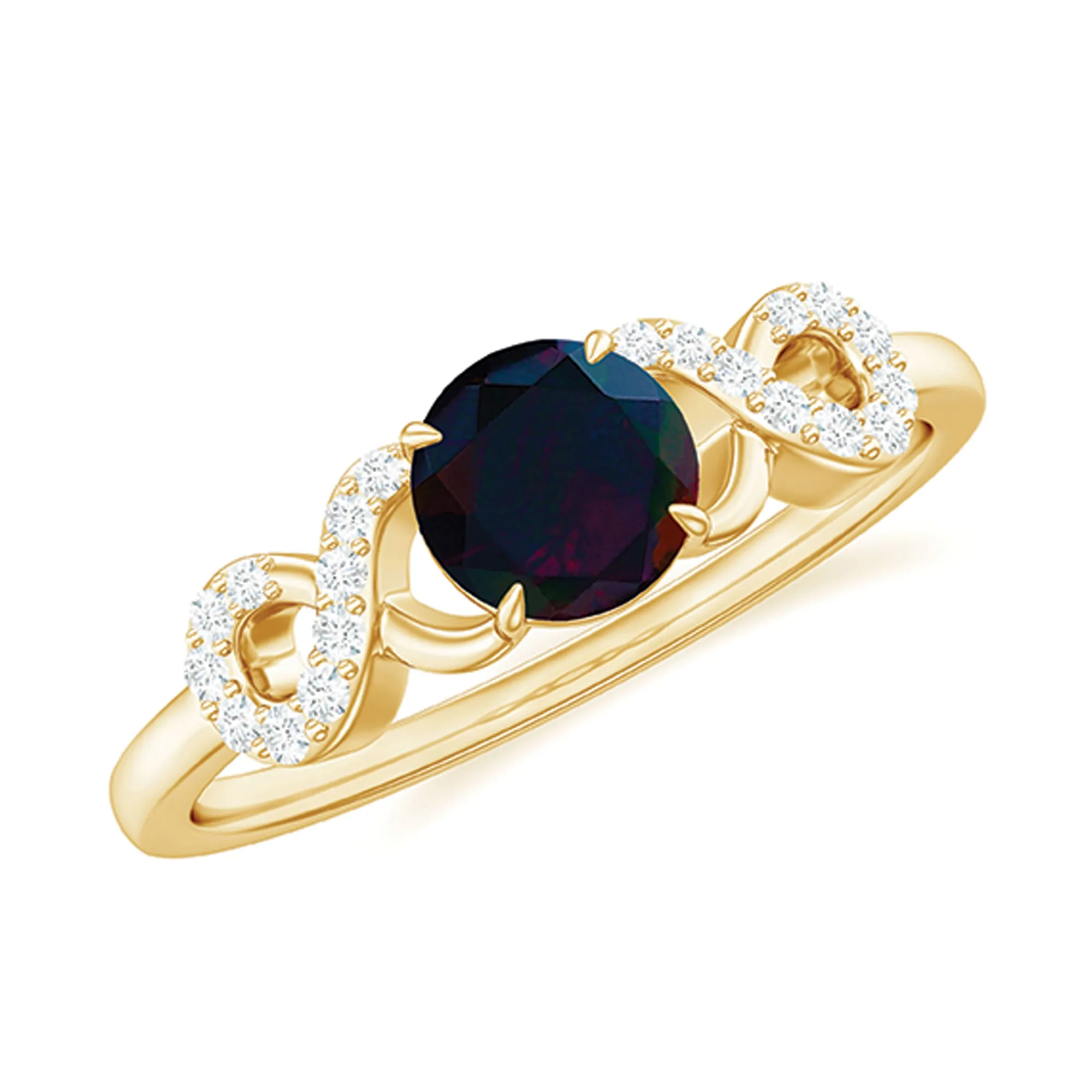 Round Black Opal Criss Cross Promise Ring with Diamond