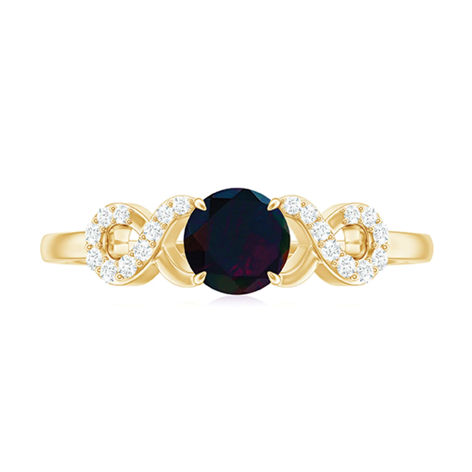 Round Black Opal Criss Cross Promise Ring with Diamond