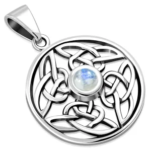 Round Moonstone Celtic Knot Silver Pendant