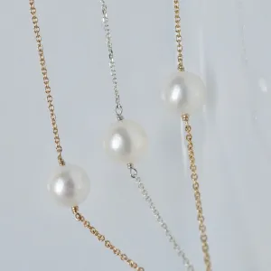 Round Pearl Necklace - Simple Pearl Chain Necklace - Pearl Floating Necklace