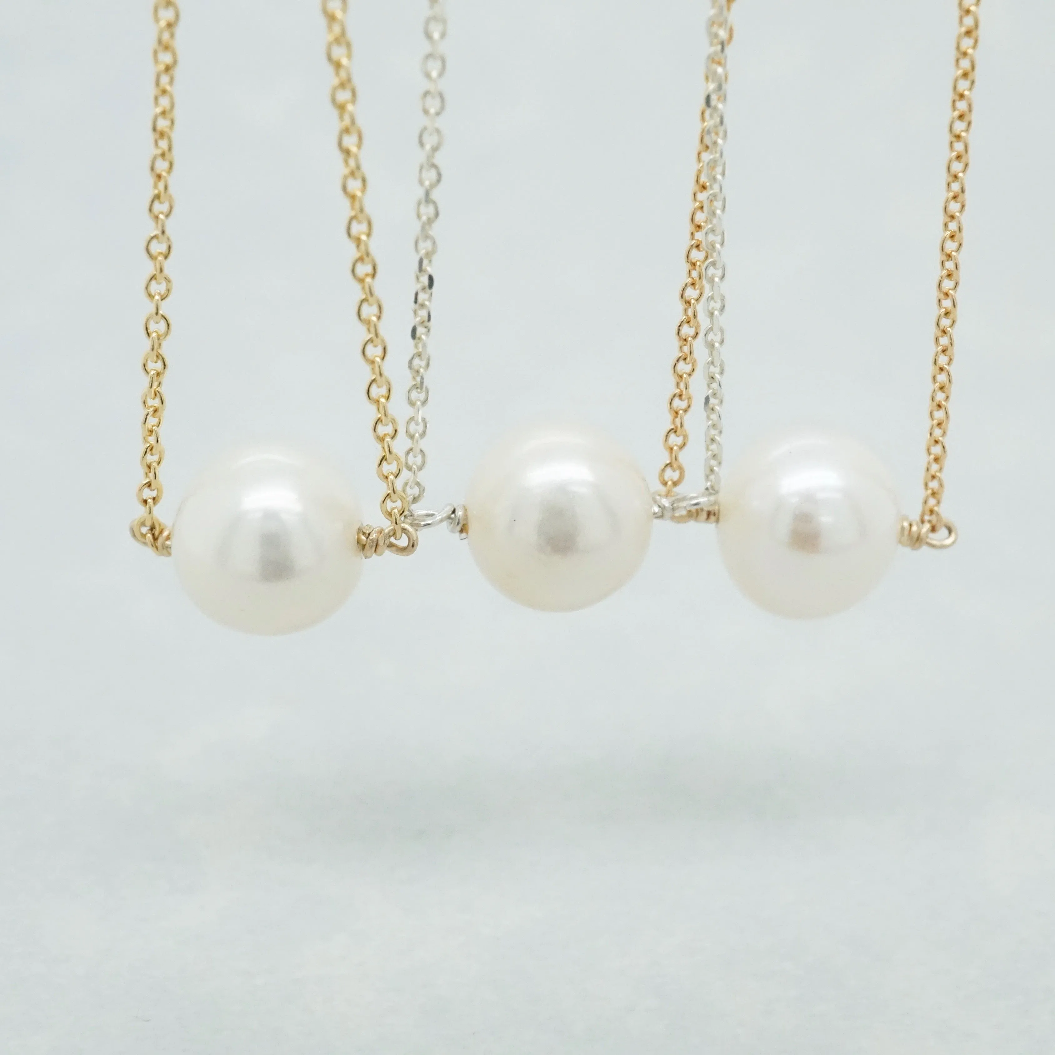 Round Pearl Necklace - Simple Pearl Chain Necklace - Pearl Floating Necklace