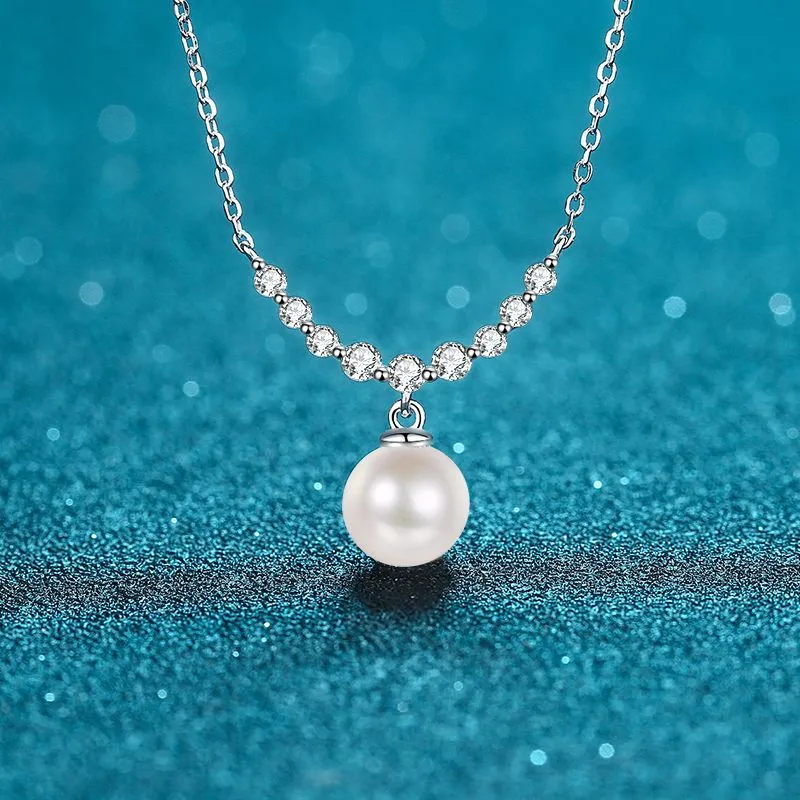 Silver 925 Original 1 ct Diamond Test Past Brilliant Cut D Color Moissanite Natural Pearl Gemstone Smile Face Pendant Necklace